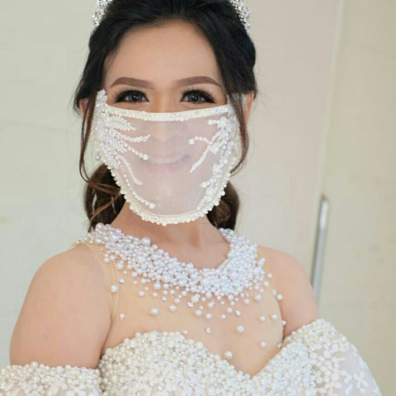Masker Kain Tile Mika Payet Mutiara Wedding Bridal Pengantin Cantik Unik