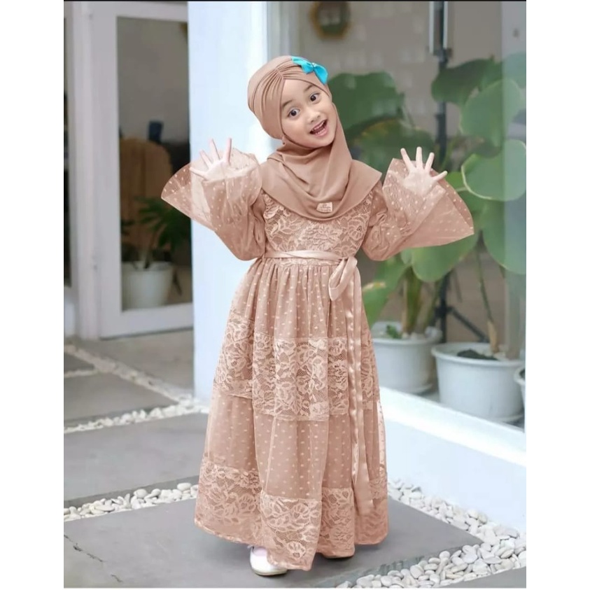 dres anak terbaru - dres anak kombinasi brokat - dres anak 3-12 tahun - melinda dres