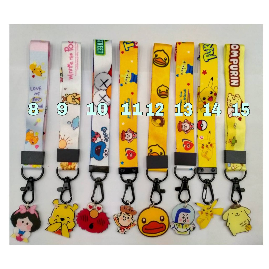 Gantungan Hp Kepala Character Pendek 14 Cm Tali Strap Lanyard Kartun Karakter