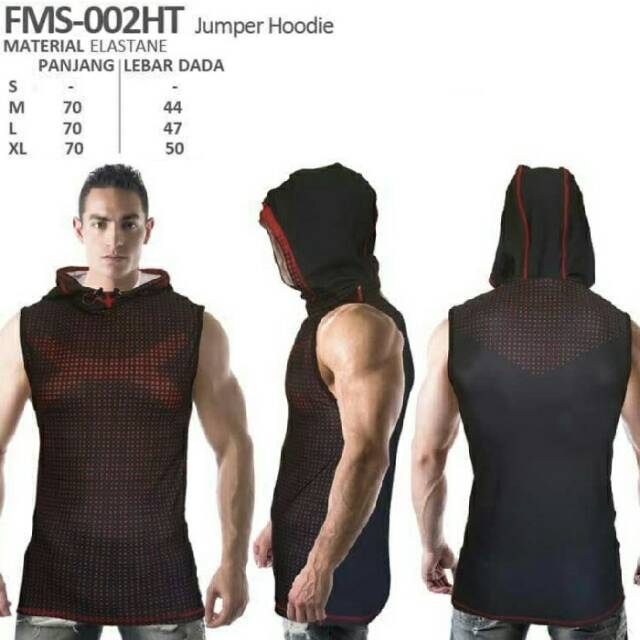 Sleeveless hoodie sport fitness bodyfit Flex hitam