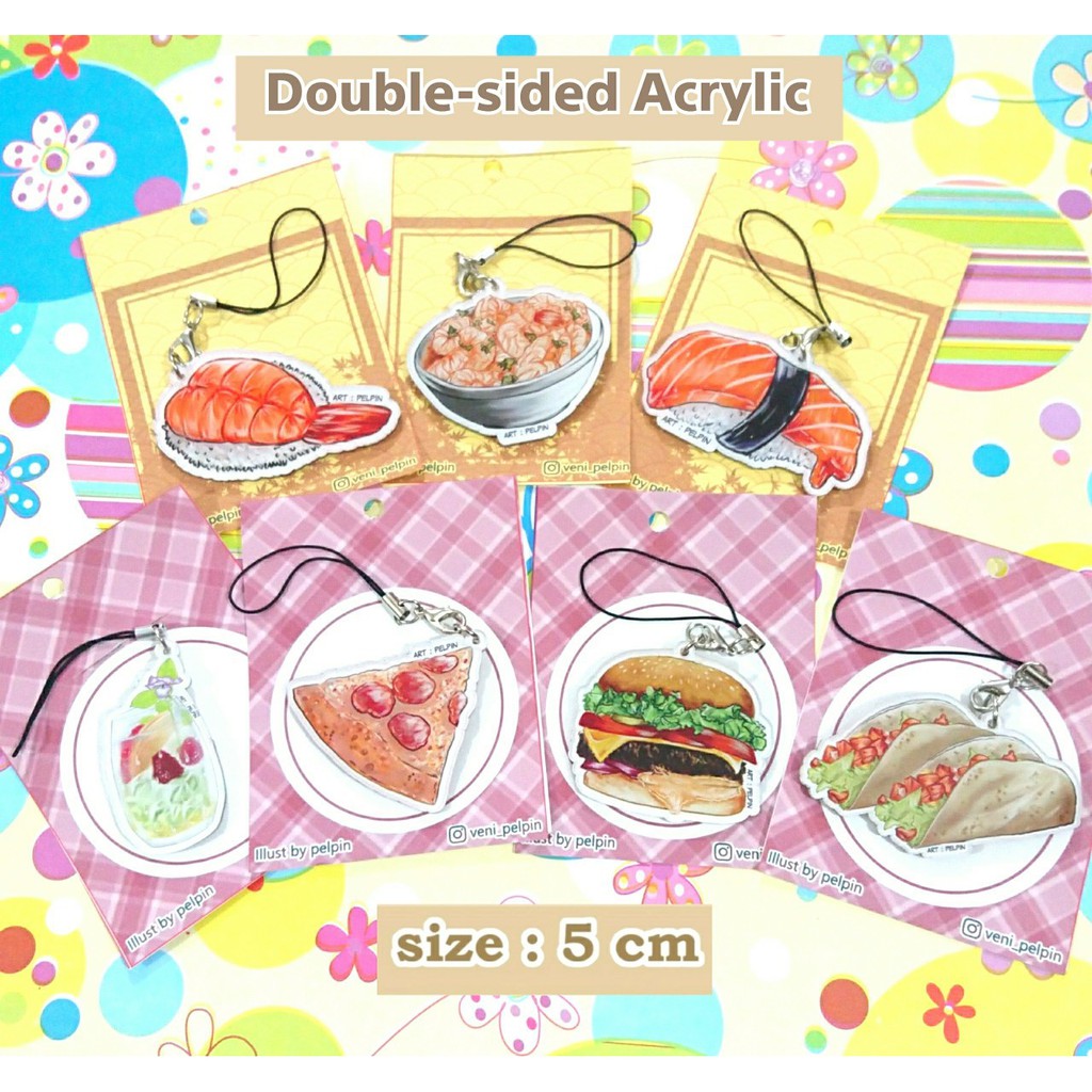 gantungan hp foodie western food japan food sushi pizza burger kebab