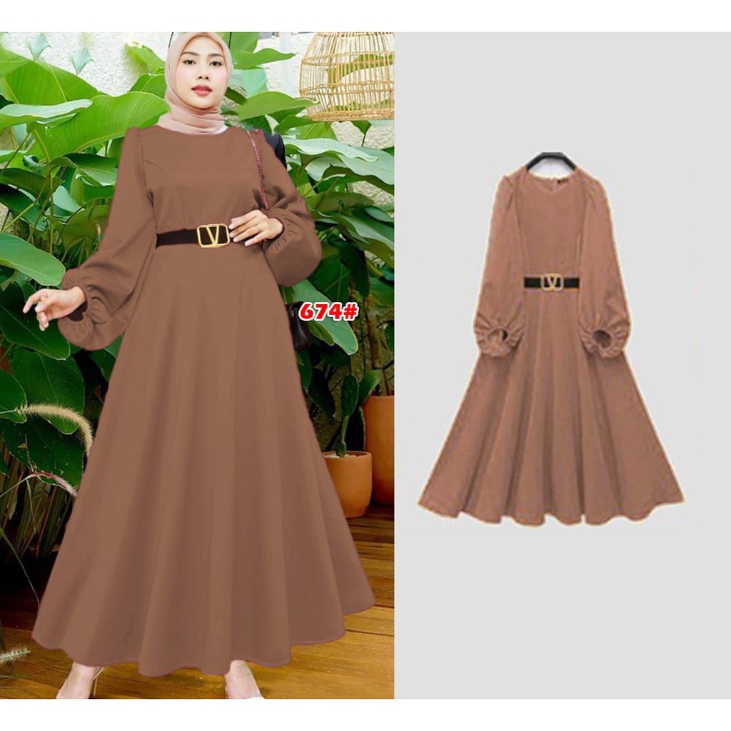 Jessicacollectionn 674# Dress maxi fashion wanita scuba +FREE BELT V