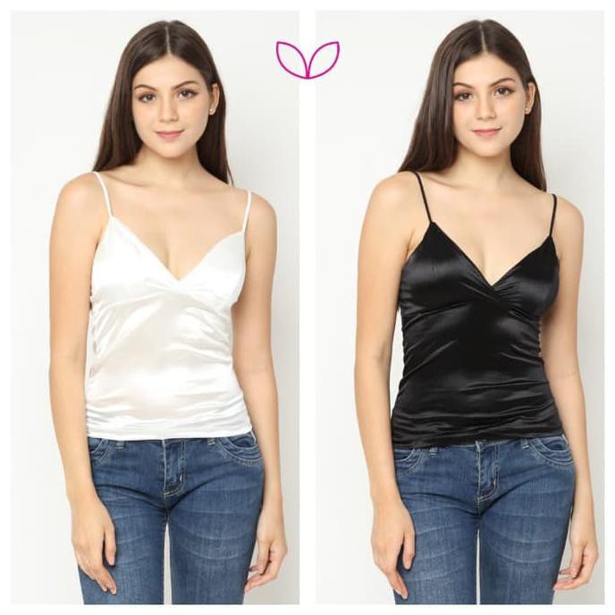 POISON Tanktop Cup Bralette Satin Tank Sexy Tengtop Camisole Kamisol - Putih