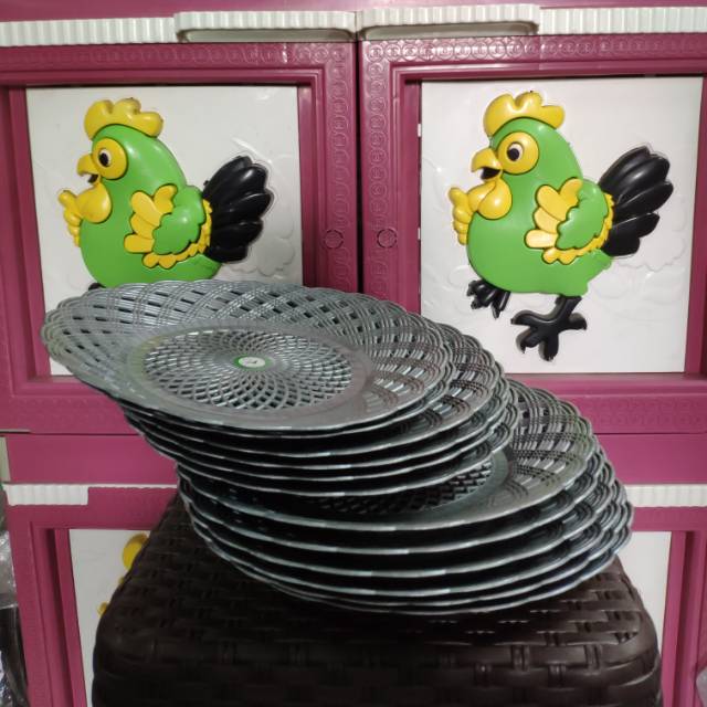 Piring Makan - Piring Plastik Rotan Anyam-1-lusin