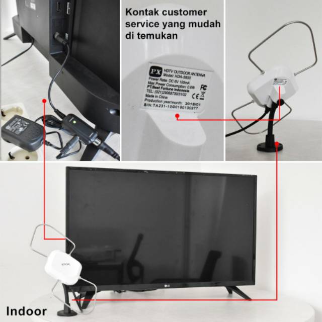 Antena TV In/Outdoor PX HDA-5600 Digital TV DVB-T2 dengan Booster dan Power Inserter