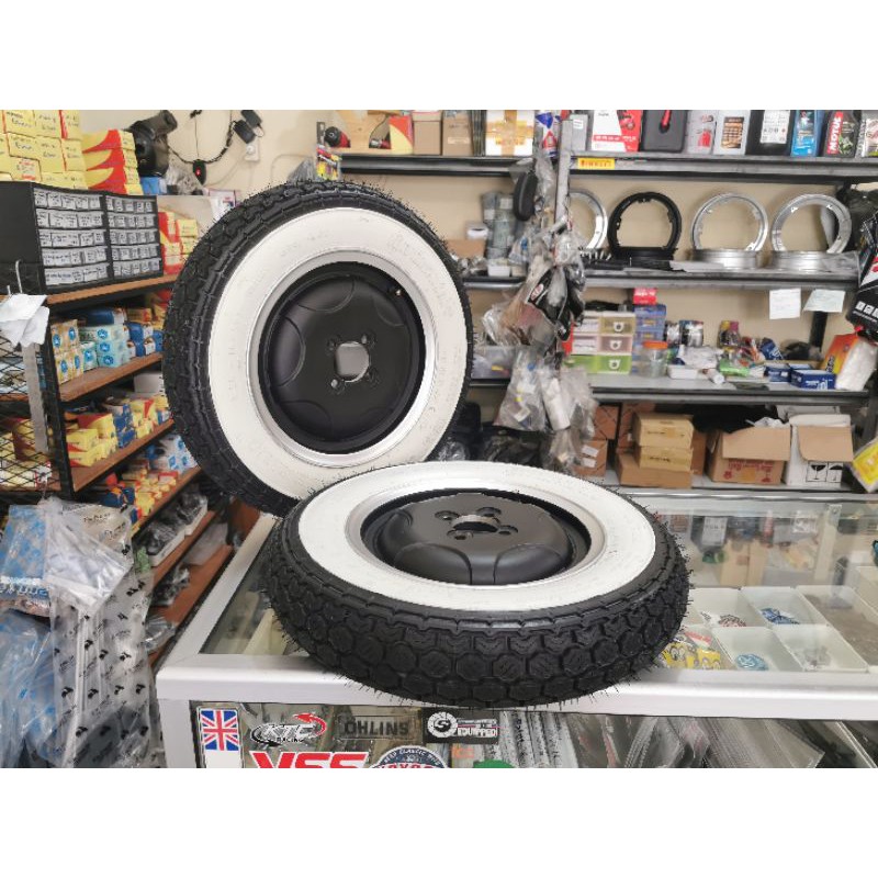 Velg Tubeless SIP vespa VBB Black Polish set Ban Continental Whitewall Tubeless