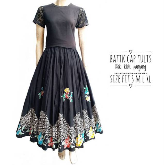 Rok batik skirt panjang ombak gedeg hitam putih