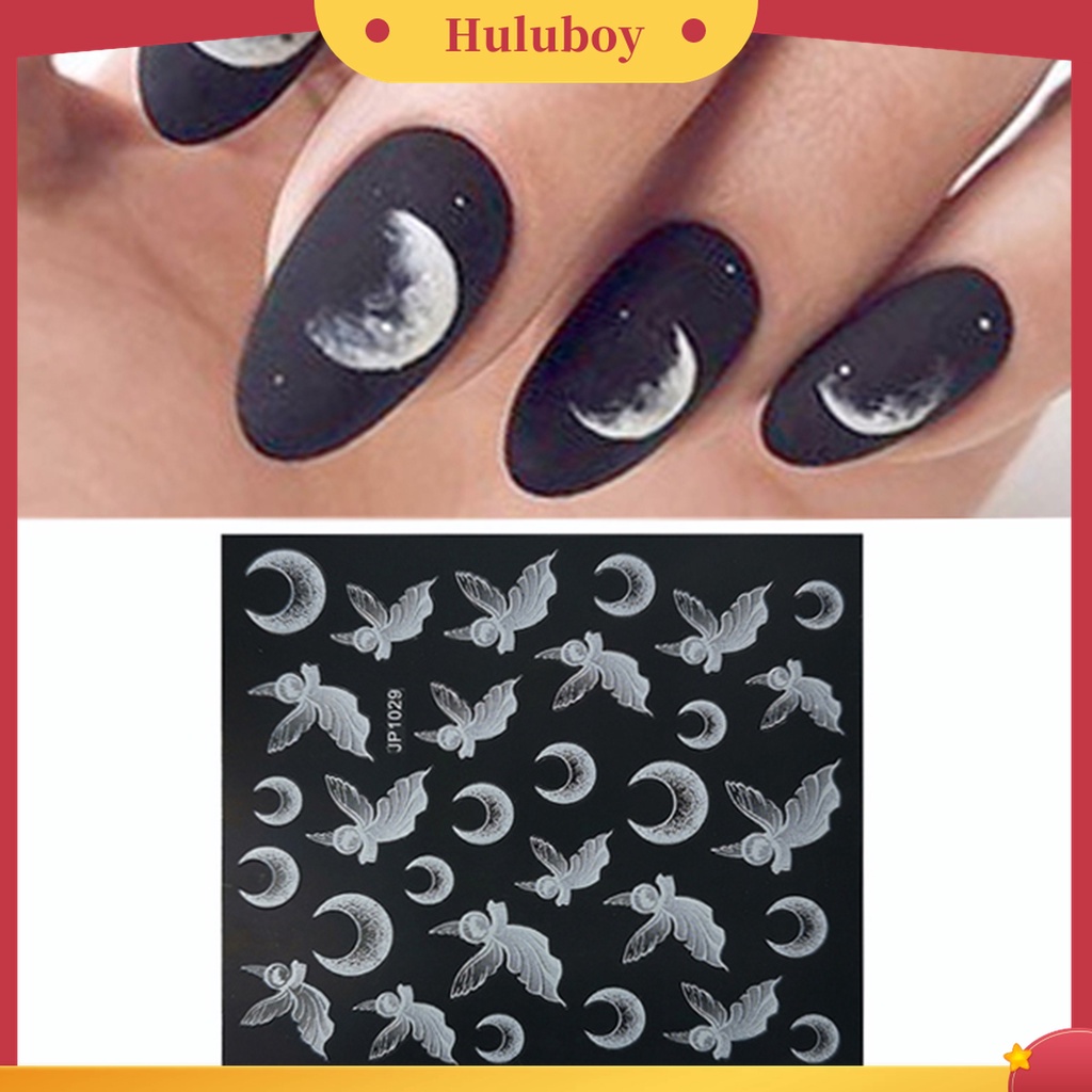 Huluboy Huluboy♡ Stiker Nail Art Bentuk Kupu-Kupu Bulan Warna Putih Tahan Lama Untuk Makeup