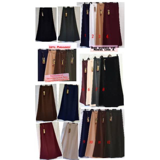 Rok Panjang Polos Kurnia YS Rok Kantor Rok kerja Rok Karet Pinggang SIZE S M L XL L1 L2 L3