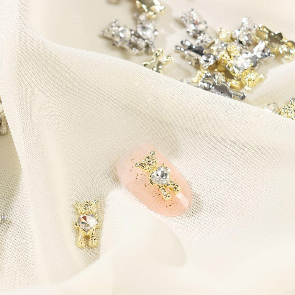 Top Nail Art Dengan Hiasan Bentuk Beruang 3D Kristal Hati
