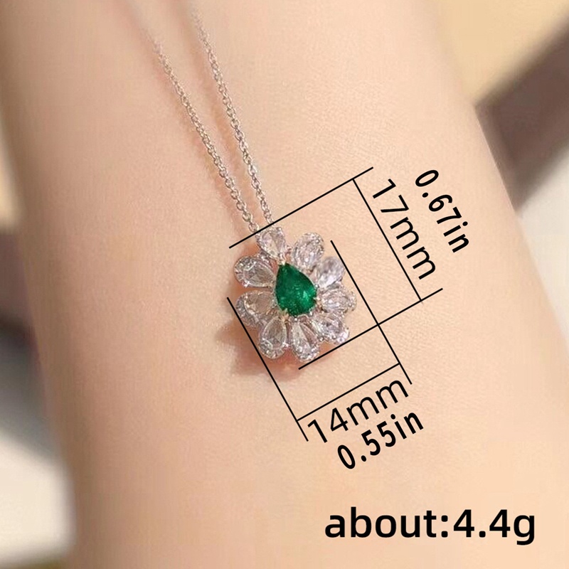 Kalung Bentuk Tetesan Air Bahan Cubic Zirconia Warna Hijau Untuk Wanita