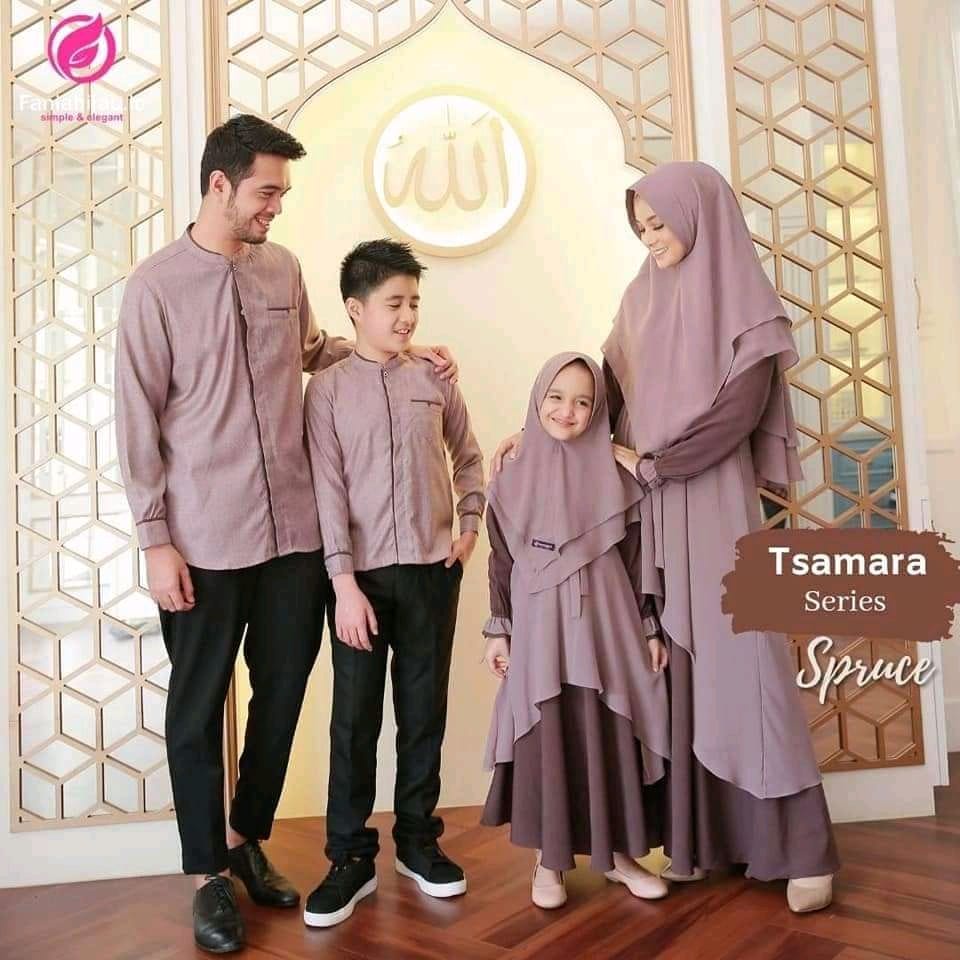 Sarimbit Tsamara Spruce eid series Fania Hijab terbaru2022 / Gamis Tsamara / Seragam keluarga