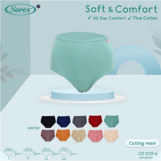 BISA PILIH WARNA Sorex Celana Dalam Wanita - CD 1229 - Maxi Panty - Katun Soft &amp; Comfort - L - EQL