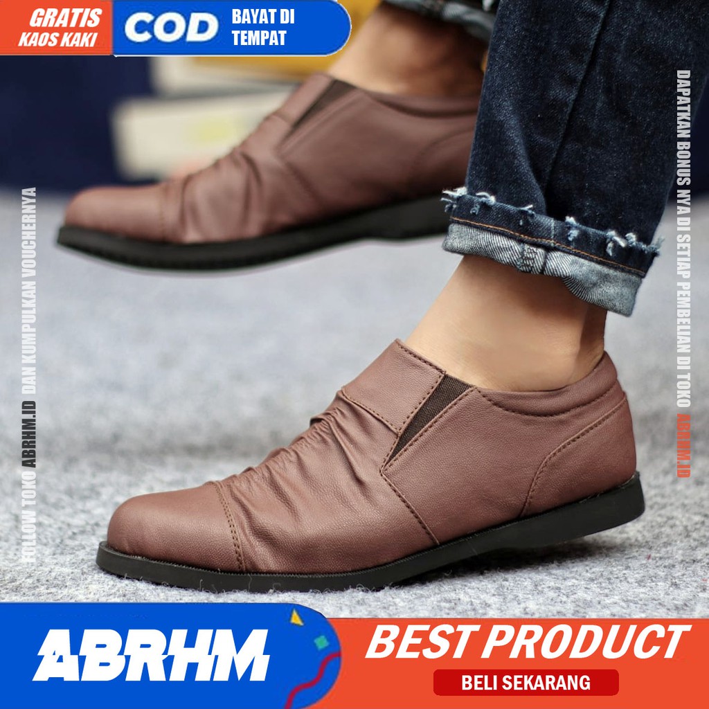 ABRHM X KERUT Sepatu Slip On Pria Sepatu Casual Pria Sepatu Pria Casual Kulit PU Cowo/Cowok Ori Sepatu Kasual Santai Gaya Keren Kekinian Anti Slip Original Murah Terlaris