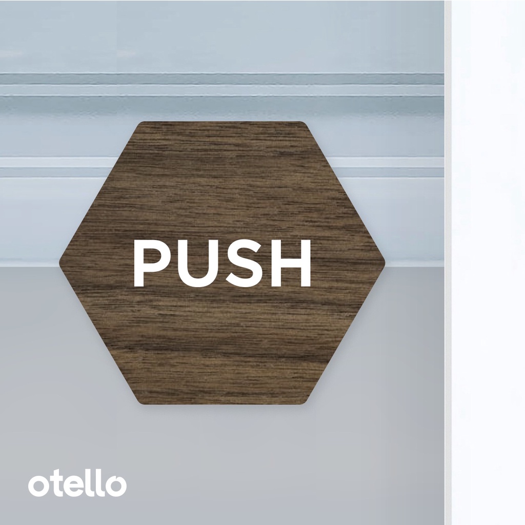 Push Pull Sign Acrylic Modern Hexagon Minimalist Signage Board Label Akrilik Kayu Pintu Tempel Sticker Pintu Kafe Restoran Kantor Gedung