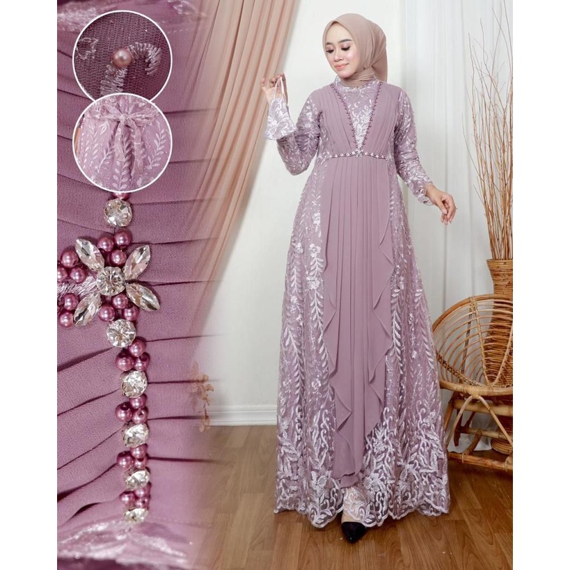 Gamis Slendang Payet Premium || Gamis Kombinasi Tille Cerutty Baby Doll || Gamis Wisuda Remaja Modern || Gamis Seragam Pesta Kekinian || [COD] Bayar di Tempat || Dress Kondangan Gamis Pesta Terbaru