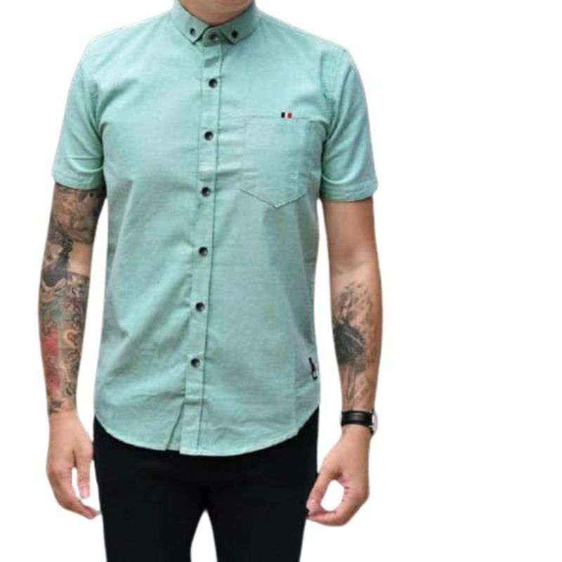 Kemeja Polos Pria Lengan Pendek Hem Casual Slim Fit Katun Oxford