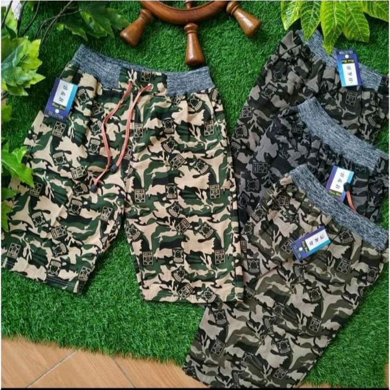 Celana chinos pendek dewasa motif doreng