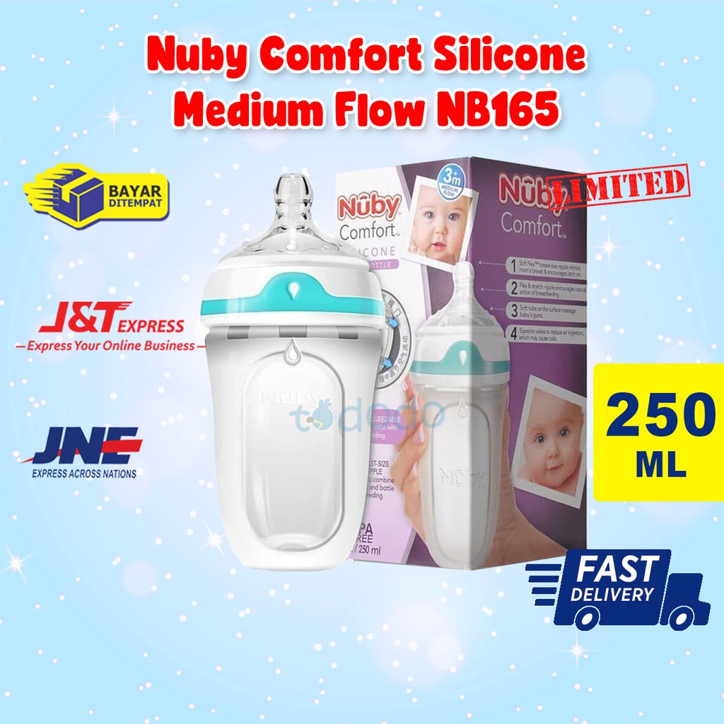Botol Susu Bayi Silikon Nuby Comfort Silicone Medium Flow NB165 250ml