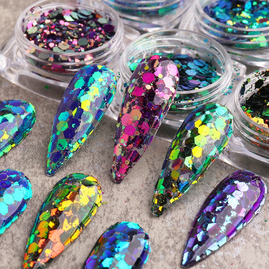 1jar Payet Glitter 3D Warna-Warni Ukuran Campur Untuk Dekorasi Nail Art DIY