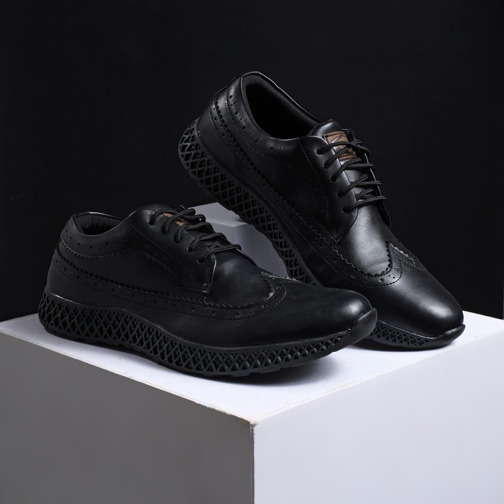 Izo Black | Sepatu Longwing Pantofel Hitam Pria Casual Wingtip Kerja Ori Cowok Laki | FORIND Monday