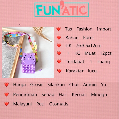 Funatic Tas Selempang Pop It Anak Karakter Cat Model Terbaru Import Fashion Korea FA1034