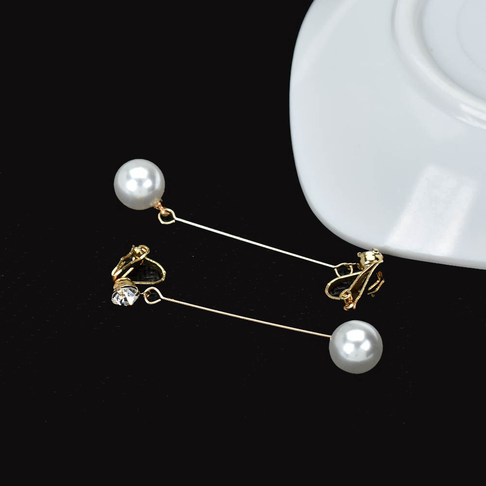 Anting Tusuk Gantung Panjang Warna Gold Hias Mutiara Imitasi Untuk Wanita