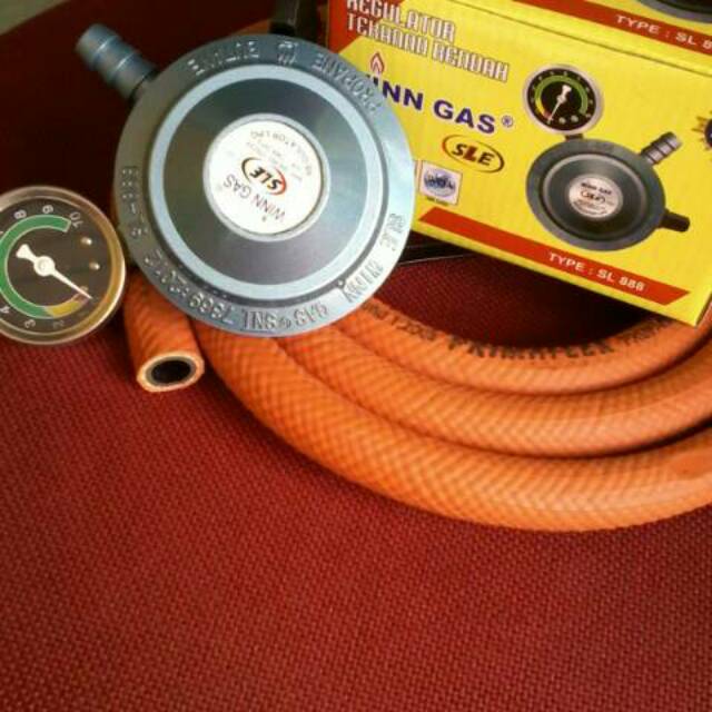 Regulator Gas Elpiji Pertamina Winn gas Matic Sle 888  selang Propane Rubber hose Asli karet