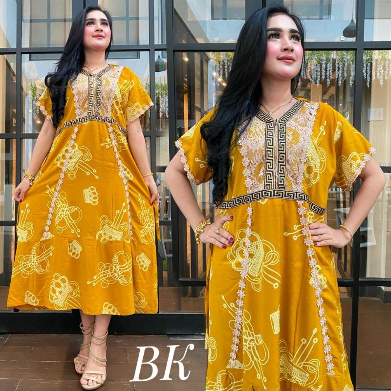 DASTER ARAB RENDA MOTIF BAMBU/DASTER BORKAT/DASTER RENDA REMPEL-Kuning mahkota
