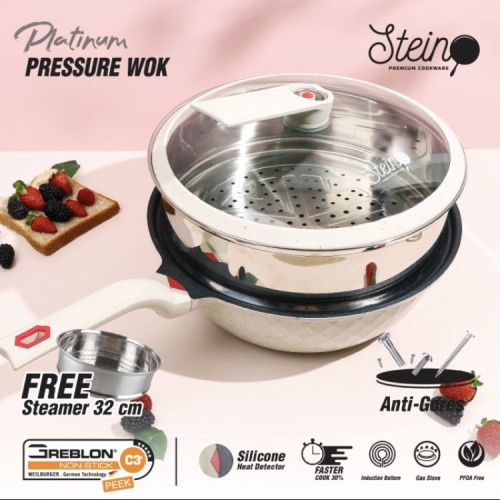 PASTI ORIGINAL - Stein Steincookware Wok Platinum 32cm Pressure Cooker Anti Baret-cream