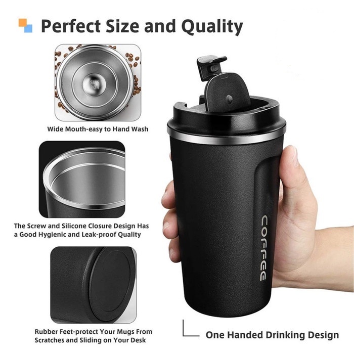 Termos Kopi Travel Mug Anti Tumpah dengan Tutup-Cangkir Termos untuk Menjaga Panas/Es Kopi, Teh,Bir