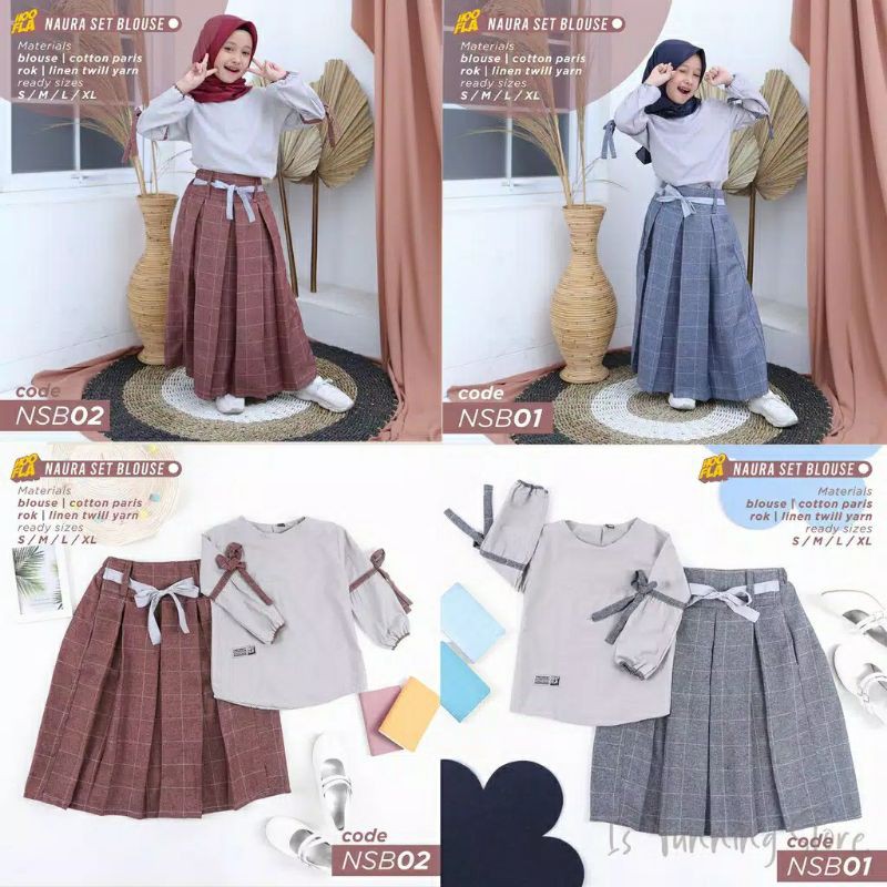 Stelan Muslim Anak - Stelan Baju dan Rok Anak - Baju Muslim Anak - Naura Set Blouse Original