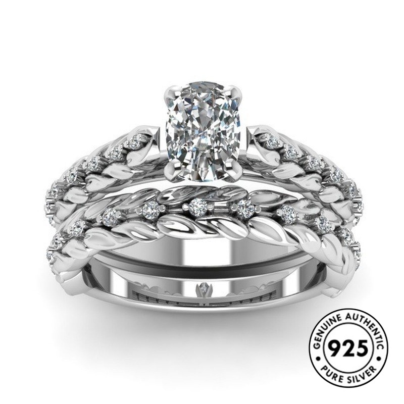Set Cincin Berlian S925 Silver Gaya Simple Elegan Untuk Pertunangan