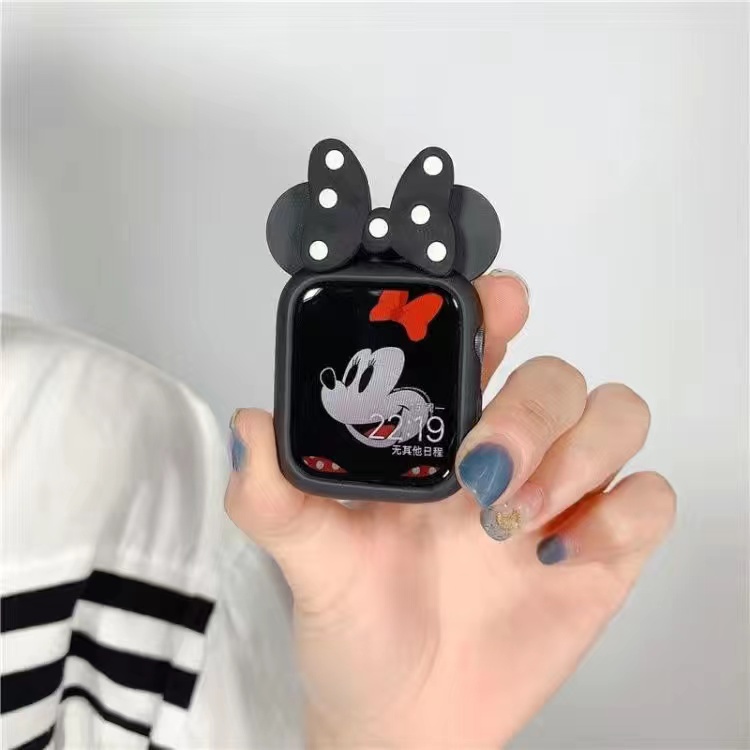 Bumper Penutup Silikon Lembut Kartun minnie Untuk Apple Watch SE 7 6 5 4 3 2 1 41mm 45mm 44mm 40mm 38mm 42mm Case Pelindung Kartun Lucu Untuk Aksesoris iWatch