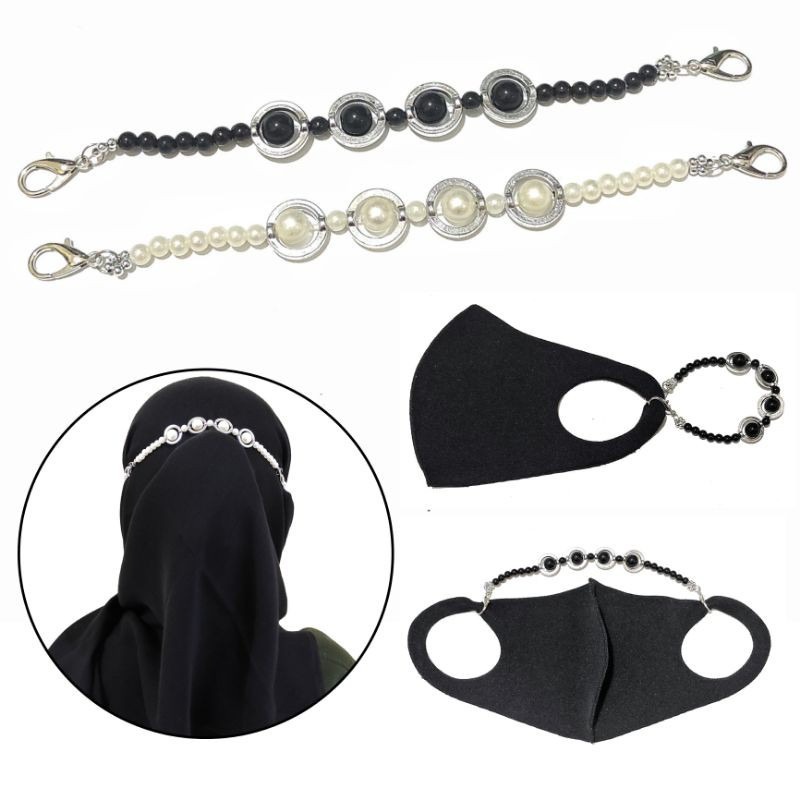 Konektor Masker Hijab Mask Connector Strap Extender Circle Ring Pearl Mutiara Jilbab