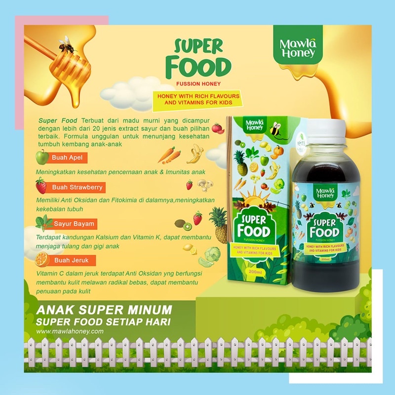 Mawla Honey Super Food Fussion Honey with Rich Flavours and Vitamins for Kids 200ml