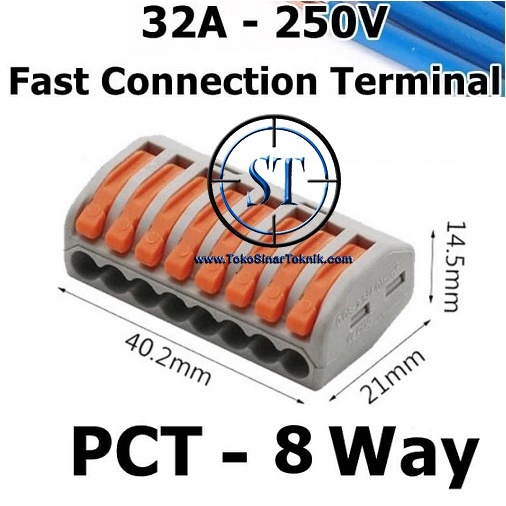 WAGO Connector 8 Wire Terminal Block Lever Cage Clamp 8 Level Sambungan Kabel Lubang  8 Jalur BA-168