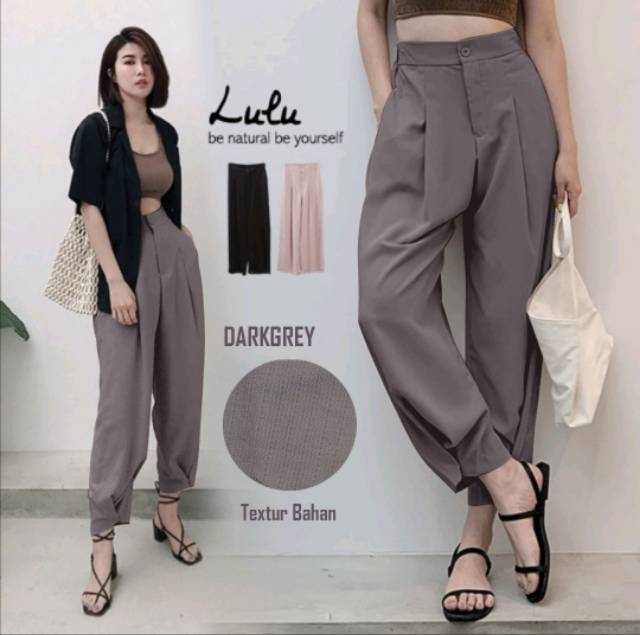 TOTOTAshop.Celana pants LULU,Bahan tiarafel tebal,panjang 90cm,kiri kanan kantong,real pict