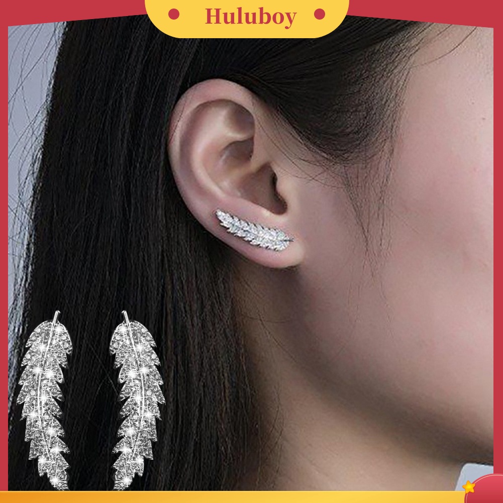 Hu Hu Hu Hu Hu Alat Bantu Pasang Kacamata♡ Anting Tusuk Desain Daun Hias Cubic Zirconia Gaya Mewah Untuk Wanita
