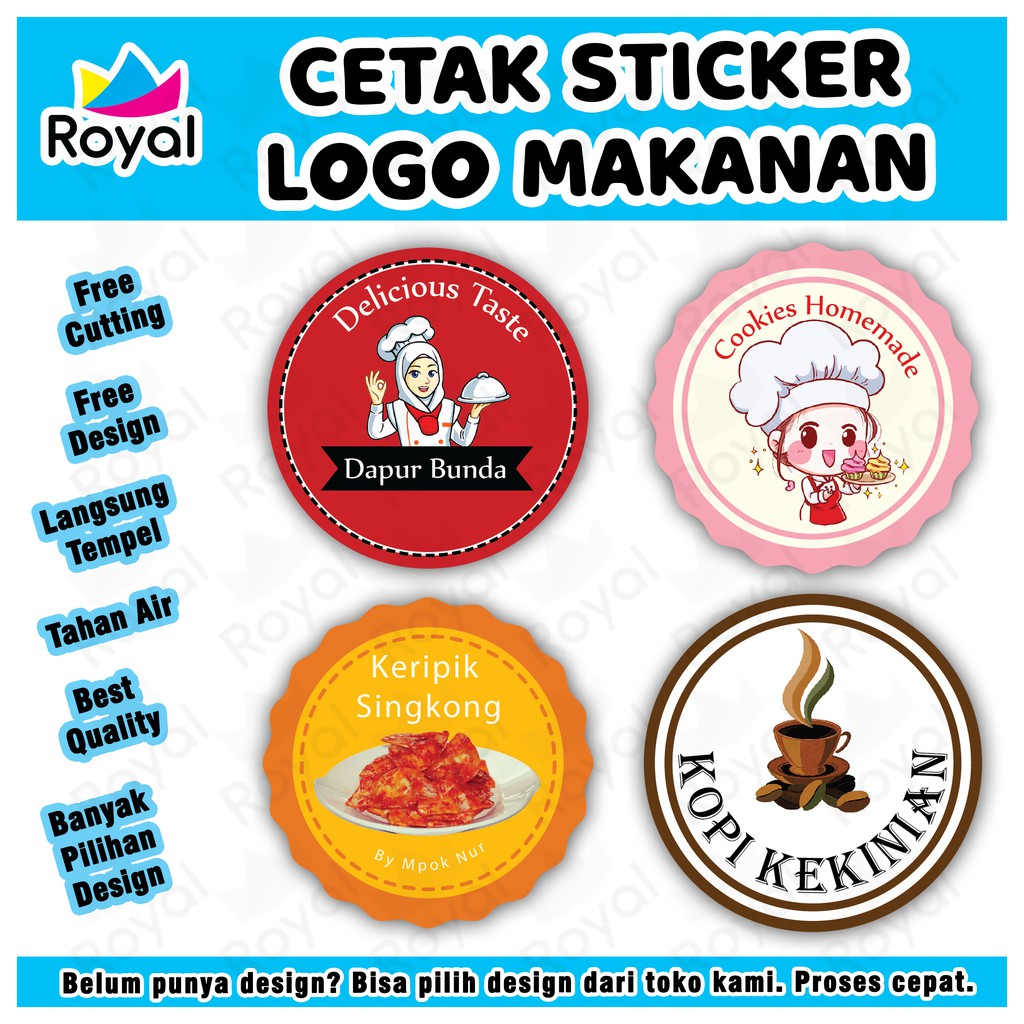 CETAK STICKER LOGO / LABEL KEMASAN A3+ [DESIGN + CUTTING] / STICKER CUSTOM / STIKER MAKANAN