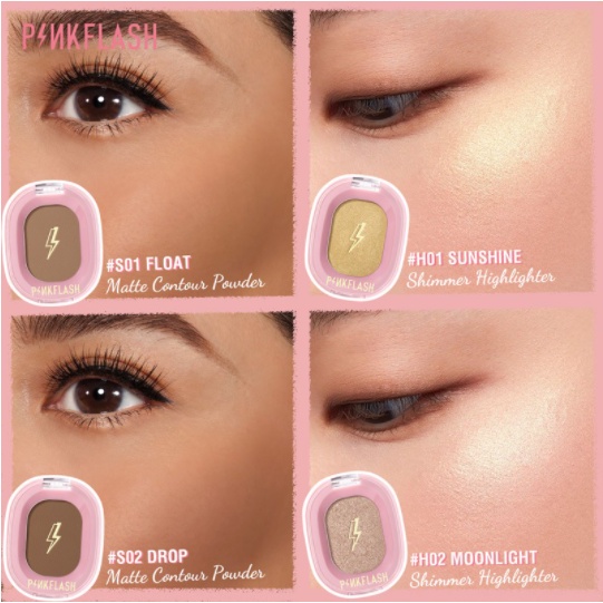 PINKFLASH OhMyShow – Highlighter &amp; Contour, Lembap, Shimmer, 4 Warna