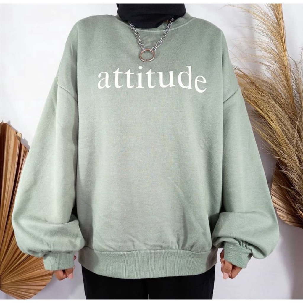 FenishaStore Sweater Oversize ATTITUDE Crewneck Wanita Terbaru Size M-L-XL-XXL Bisa Bayar Ditempat COD