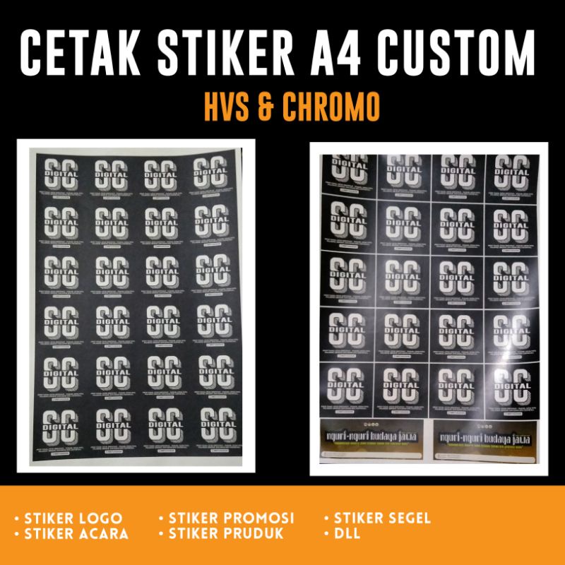 

STIKER CHROMO A4 CUSTOM - CETAK STIKER KILAT, STIKER LOGO JUALAN, STIKER CUSTOM, STIKER CHROMO