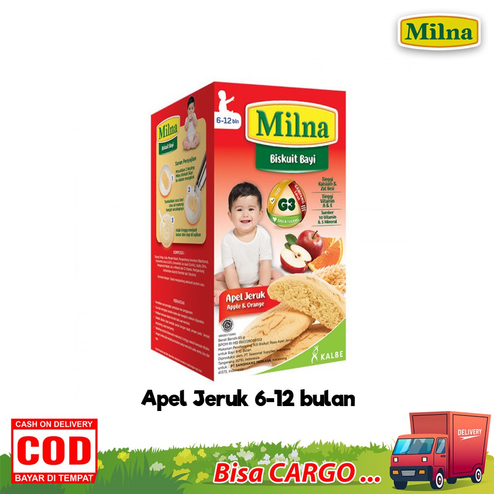 MILNA Biskuit Bayi Apel Jeruk 65gr / Milna Biskuit Bayi 6+ / Cemilan Biskuit Bayi 6-12 Bulan