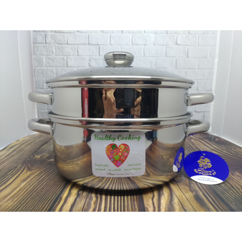 BIMA Prima Panci Steamer Kukusan 2 Susun 20 Cm Kompor Induksi Listrik Stainless Steel Kukus Nasi