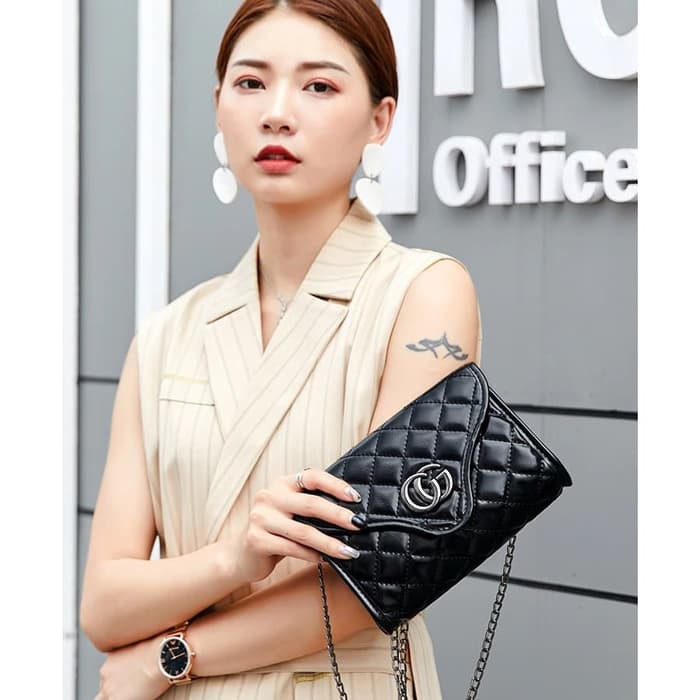 Tas Selempang Wanita Murah Kekinian Remaja A8I7 Tas Selempang Wanita - hitam gold