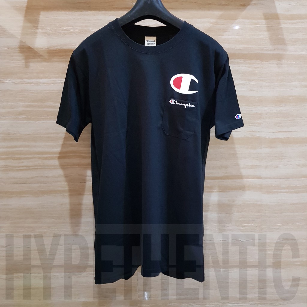 Champion Men Reverse Weave Script Logo Pocket Tee Black Gray Navy Original / Man T-Shirt / Kaos Pria