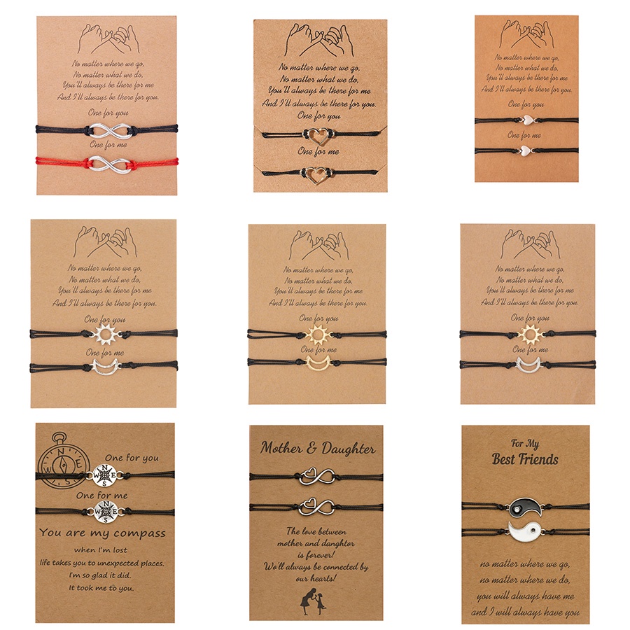 Bowknot/Love Mother's Day Stainless Steel Hollow Multiple Weaving Adjustable Mother/Girl/Couple Sisters Paper Card Bracelet Set