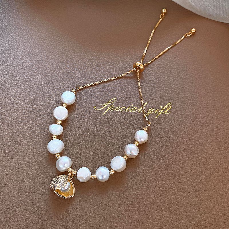 Gelang Mutiara Air Tawar Fleksible model serut Fashion Trendy Gold G08204