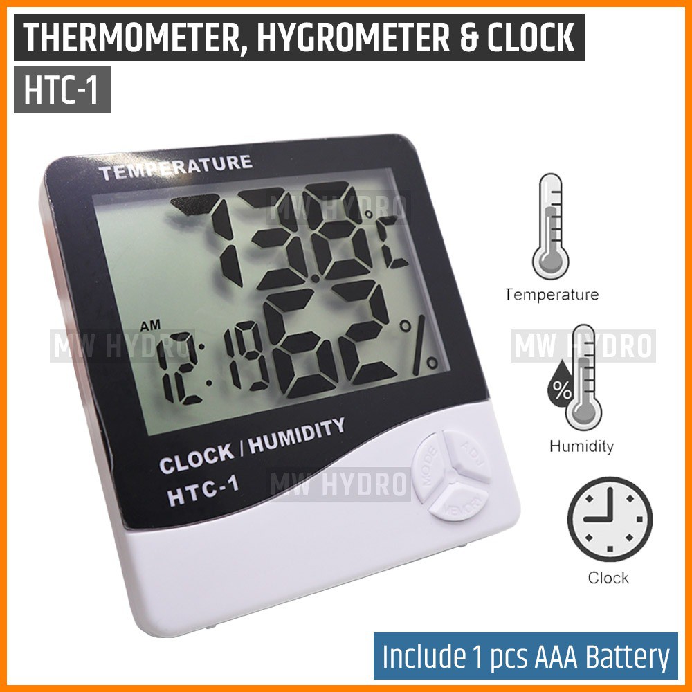 HTC-1 - Thermometer, Hygrometer &amp; Clock - Temperature, Humidity Meter